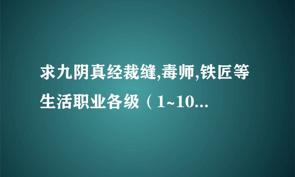 求九阴真经裁缝,毒师,铁匠等生活职业各级（1~10级）对应称号(一个游戏连这点资料都没有也是醉了)
