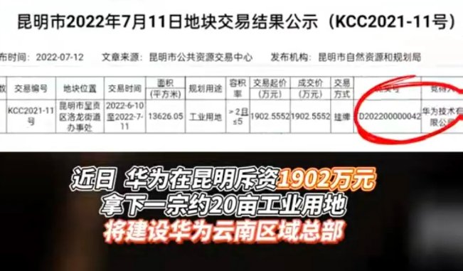 豪横！华为斥资1900万在昆明拿20亩地，这是要干啥？