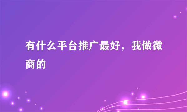 有什么平台推广最好，我做微商的