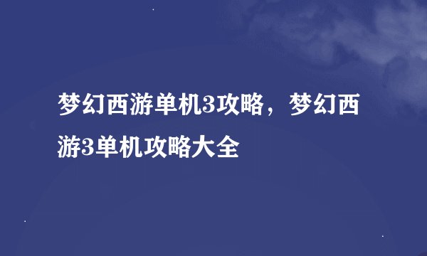 梦幻西游单机3攻略，梦幻西游3单机攻略大全
