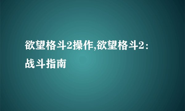 欲望格斗2操作,欲望格斗2：战斗指南
