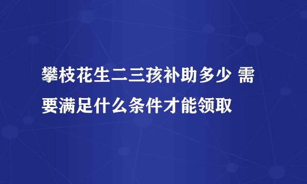 攀枝花生二三孩补助多少 需要满足什么条件才能领取
