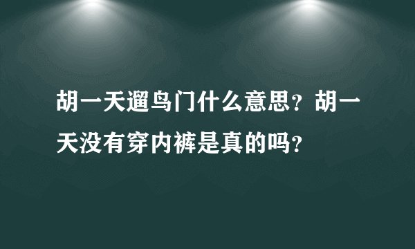 胡一天遛鸟门什么意思？胡一天没有穿内裤是真的吗？