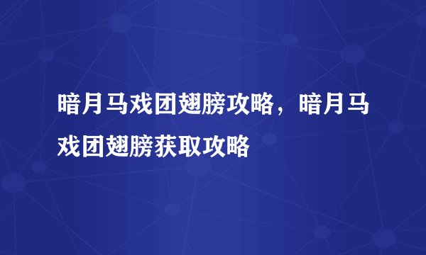 暗月马戏团翅膀攻略，暗月马戏团翅膀获取攻略