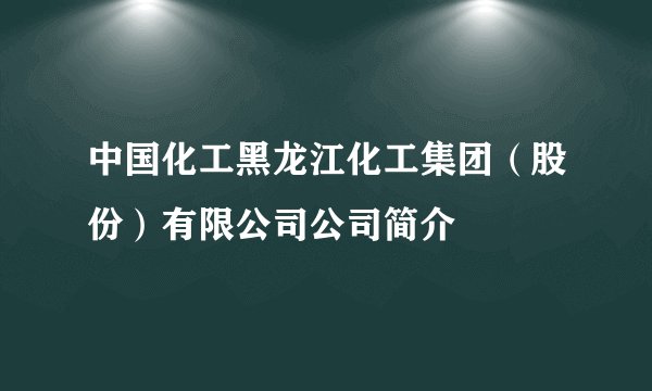 中国化工黑龙江化工集团（股份）有限公司公司简介