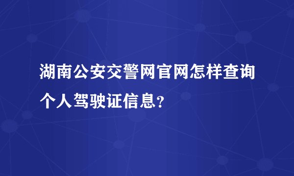 湖南公安交警网官网怎样查询个人驾驶证信息？