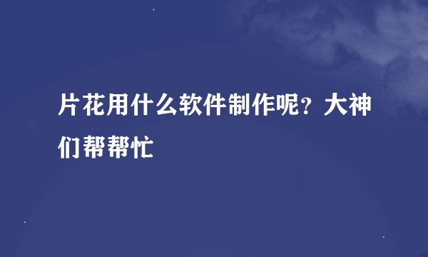 片花用什么软件制作呢？大神们帮帮忙