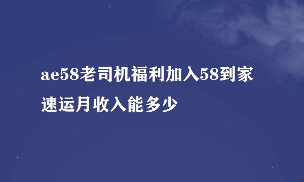 ae58老司机福利加入58到家速运月收入能多少