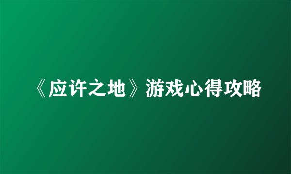 《应许之地》游戏心得攻略