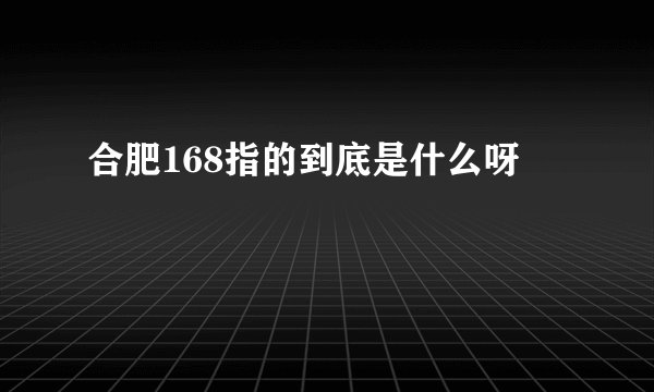 合肥168指的到底是什么呀