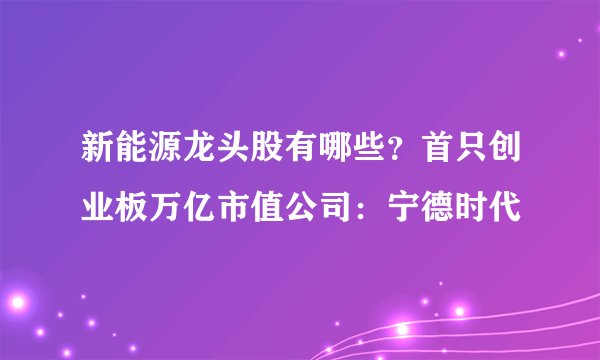 新能源龙头股有哪些？首只创业板万亿市值公司：宁德时代
