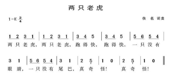 《两只老虎》儿歌简谱弹法是什么？
