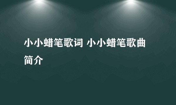 小小蜡笔歌词 小小蜡笔歌曲简介