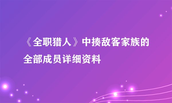 《全职猎人》中揍敌客家族的全部成员详细资料