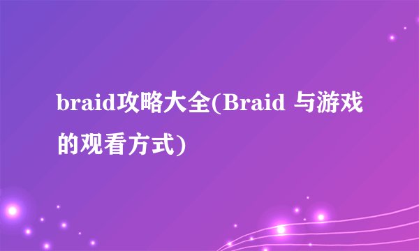 braid攻略大全(Braid 与游戏的观看方式)