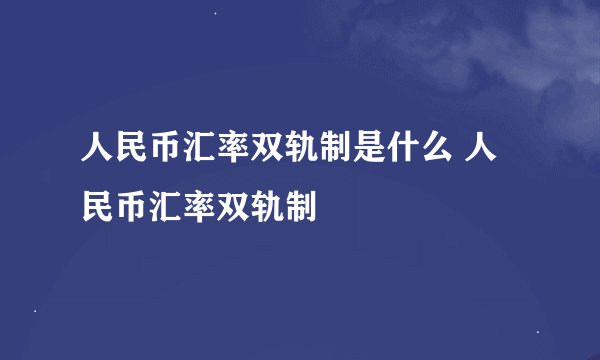 人民币汇率双轨制是什么 人民币汇率双轨制