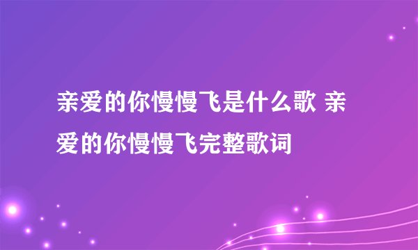 亲爱的你慢慢飞是什么歌 亲爱的你慢慢飞完整歌词
