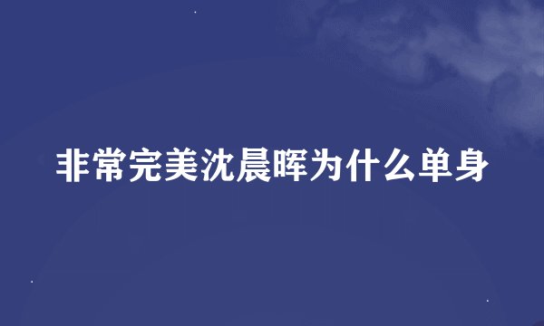 非常完美沈晨晖为什么单身