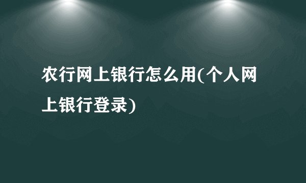 农行网上银行怎么用(个人网上银行登录)