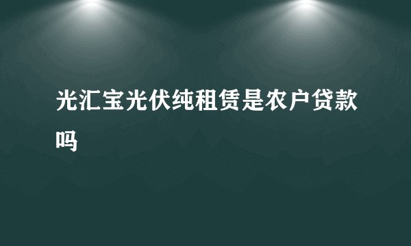 光汇宝光伏纯租赁是农户贷款吗