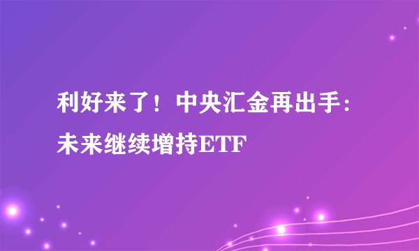 利好来了！中央汇金再出手：未来继续增持ETF