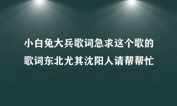 小白兔大兵歌词急求这个歌的歌词东北尤其沈阳人请帮帮忙