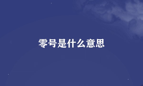 零号是什么意思