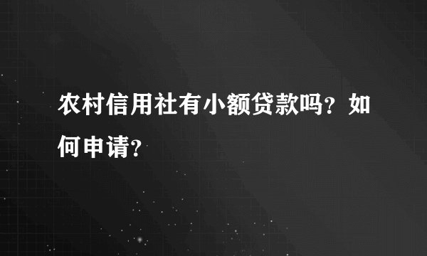 农村信用社有小额贷款吗？如何申请？