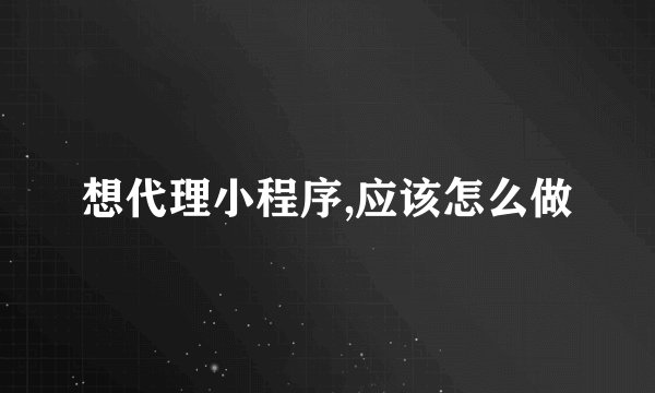 想代理小程序,应该怎么做