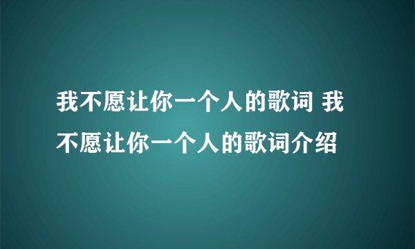 我不愿让你一个人的歌词 我不愿让你一个人的歌词介绍