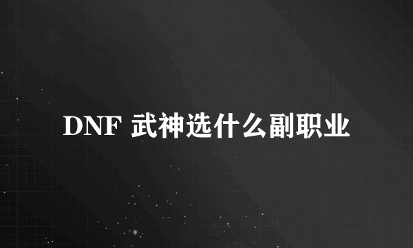 DNF 武神选什么副职业