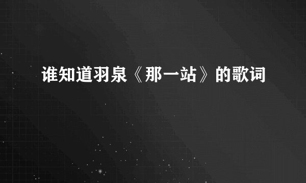 谁知道羽泉《那一站》的歌词