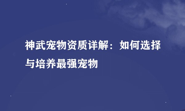 神武宠物资质详解：如何选择与培养最强宠物