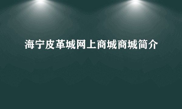 海宁皮革城网上商城商城简介