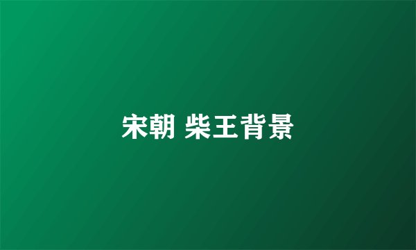 宋朝 柴王背景