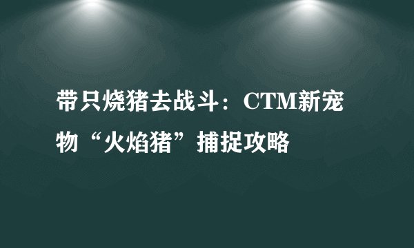 带只烧猪去战斗：CTM新宠物“火焰猪”捕捉攻略