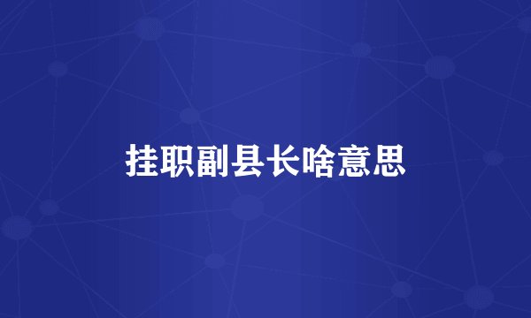 挂职副县长啥意思