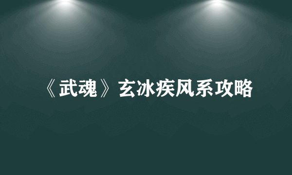 《武魂》玄冰疾风系攻略