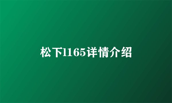 松下l165详情介绍