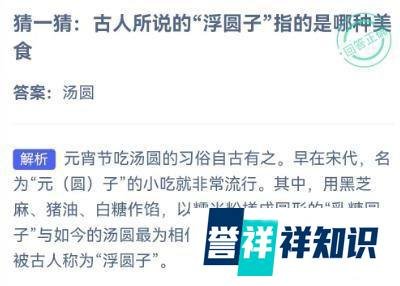 蚂蚁庄园猜一猜: 古人所说的“浮 圆子”指的是
