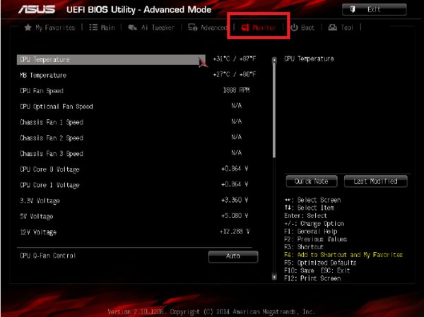 谁知道华硕主板m2n68如何在bios里调节风扇转速。