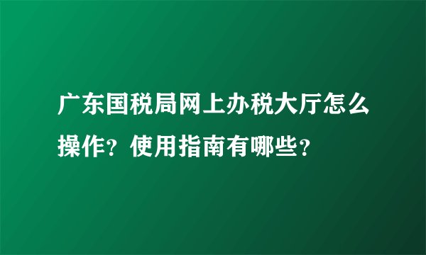 广东国税局网上办税大厅怎么操作？使用指南有哪些？