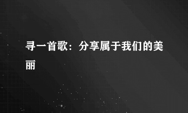 寻一首歌：分享属于我们的美丽