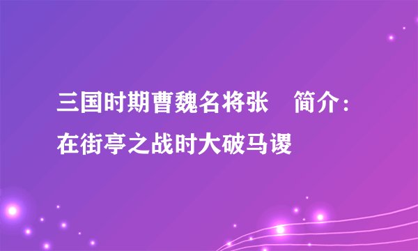 三国时期曹魏名将张郃简介：在街亭之战时大破马谡
