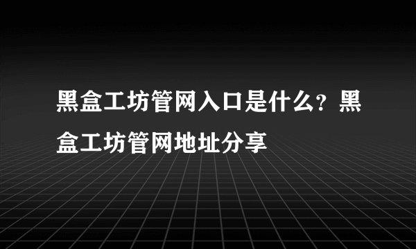 黑盒工坊管网入口是什么？黑盒工坊管网地址分享