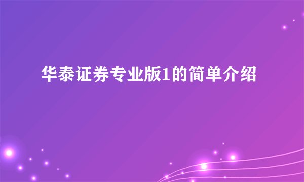 华泰证券专业版1的简单介绍