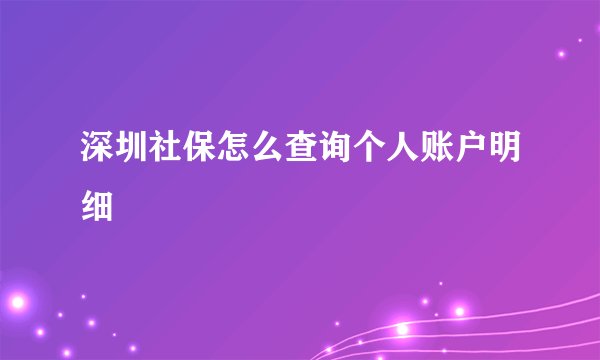 深圳社保怎么查询个人账户明细