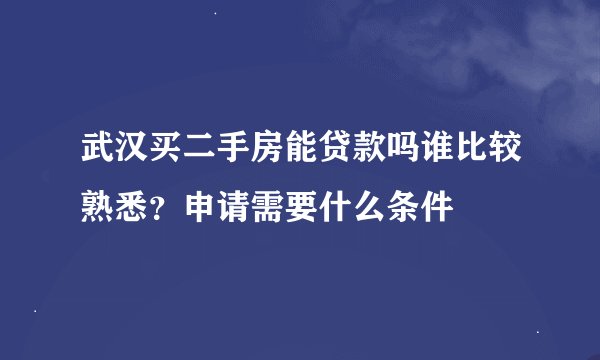 武汉买二手房能贷款吗谁比较熟悉？申请需要什么条件