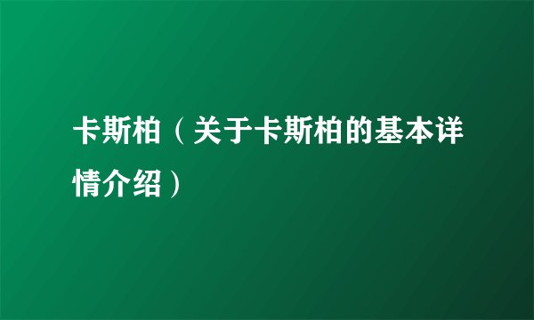 卡斯柏（关于卡斯柏的基本详情介绍）