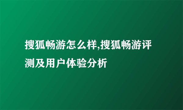 搜狐畅游怎么样,搜狐畅游评测及用户体验分析